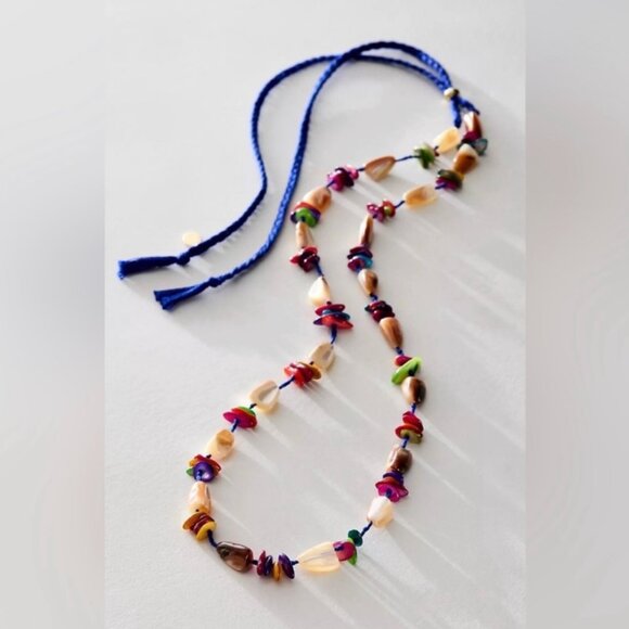 Free People x Ariana Ost "At the Marketplace" Necklace - Blue Multi NWT - Picture 1 of 6